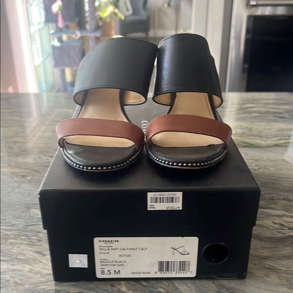 Coach Women's Black and Brown Slide Sandals